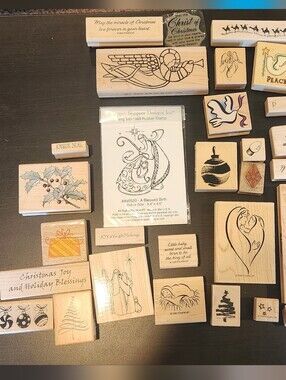 CHRISTMAS UNIQUE Wooden Rubber Stamps Assortment - Natural Wood